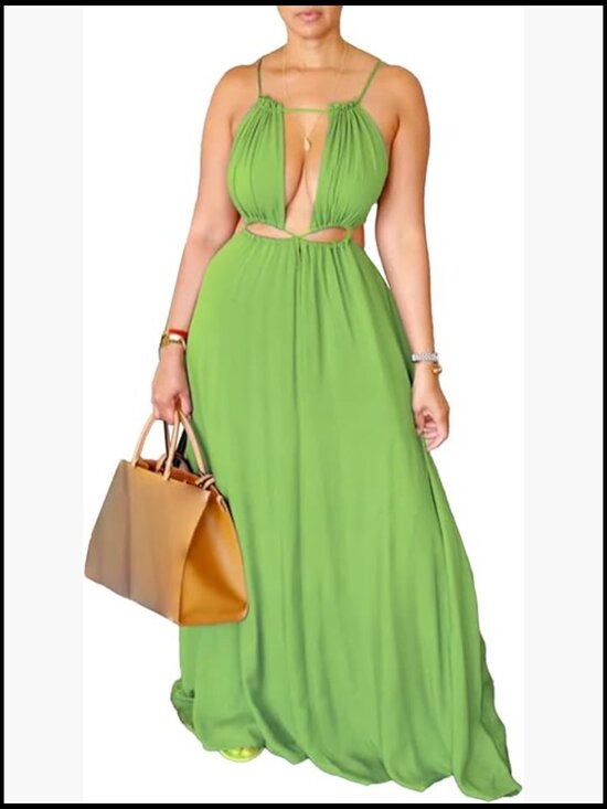 Dresses & Skirts - Cut Out Sleeveless Spaghetti Strap Halter Maxi Dress Flowy Beach Vacation Dress